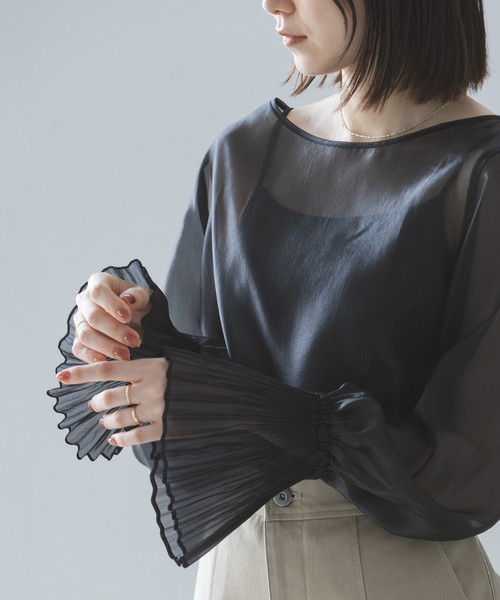 セール】パールシアープリーツカフスブラウス（シャツ/ブラウス