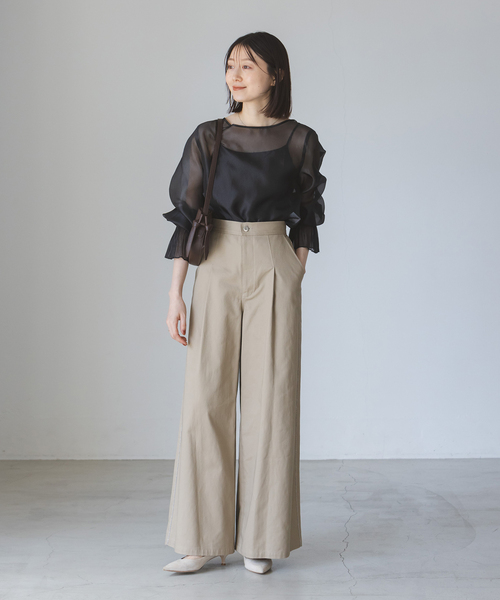 2025 aw noble ノーブル パールシアープリーツカフスブラウス 黒 追加