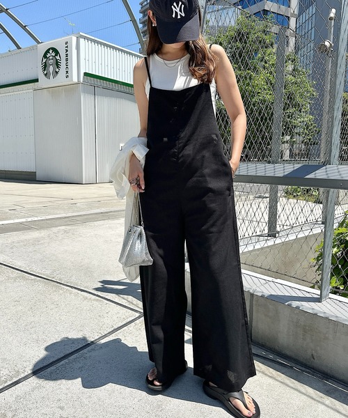 セール】リネン混ワイドキャミサロペット（サロペット/オーバーオール