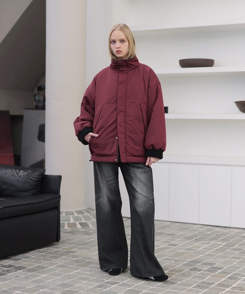 ダブルジップ比翼デザイン裏ボアリバーシブル中綿ブルゾン（ブルゾン