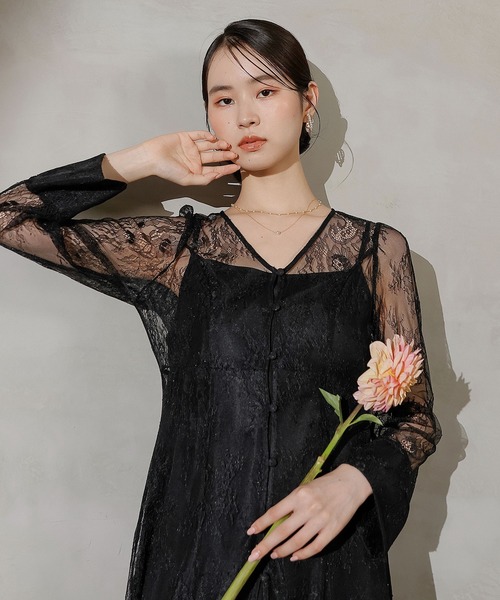 総レース ティアード Aライン ワンピースドレス パーティー 結婚式