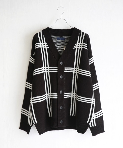 セール】7G チェック・アーガイル柄オーバーサイズ ニットカーディガン
