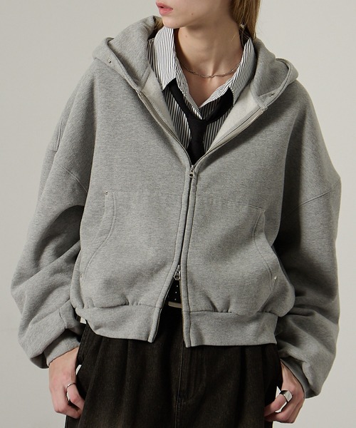 Alfred Alex】スタッズショートダブルジップパーカー（パーカー