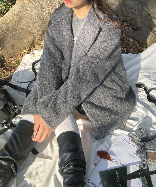 セール】♪ダブルにゆるっとビッグサイズ シャギージャケットコート