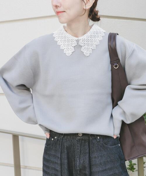 衿レーススウェットライクニット（ニット/セーター）｜ITEMS