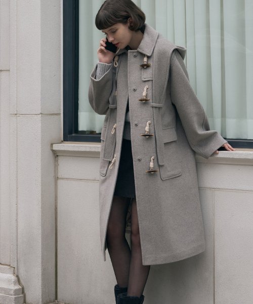 ソフトカシミヤフードスカーフダッフルコート [M.GREY]（ダッフル