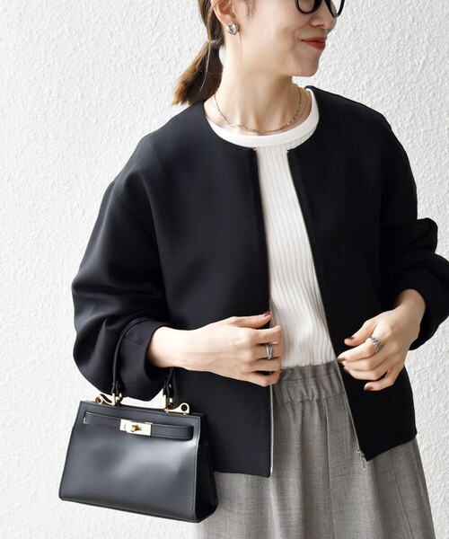 セール】SHIPS any:〈洗濯機可能〉ダブルクロス ノーカラー ジップ