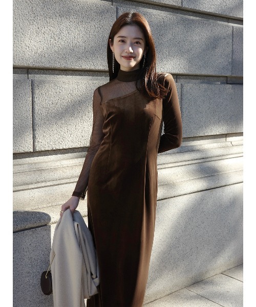 シアーコンビタイトワンピース（ワンピース）｜anuans（アニュアンス