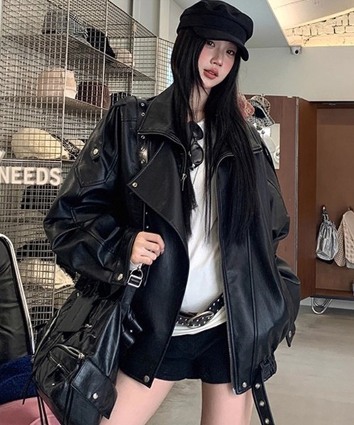 フェイクレザー ライダースジャケット（ライダースジャケット