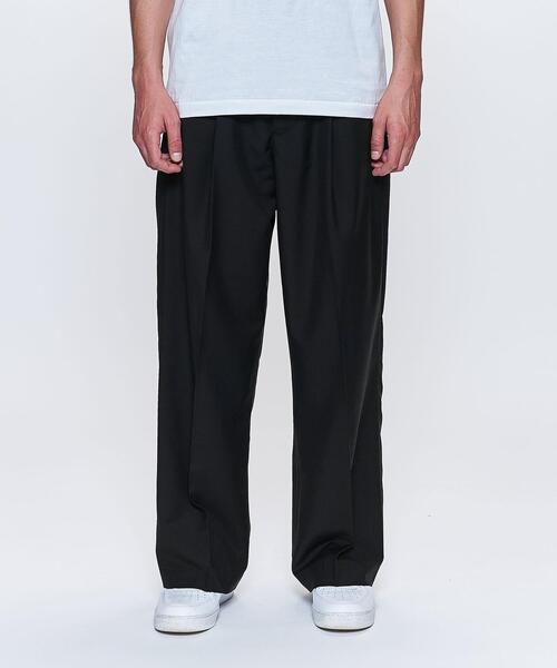 Lownn ローン ワイドストレートウールスラックス ブラック 無地 lownn