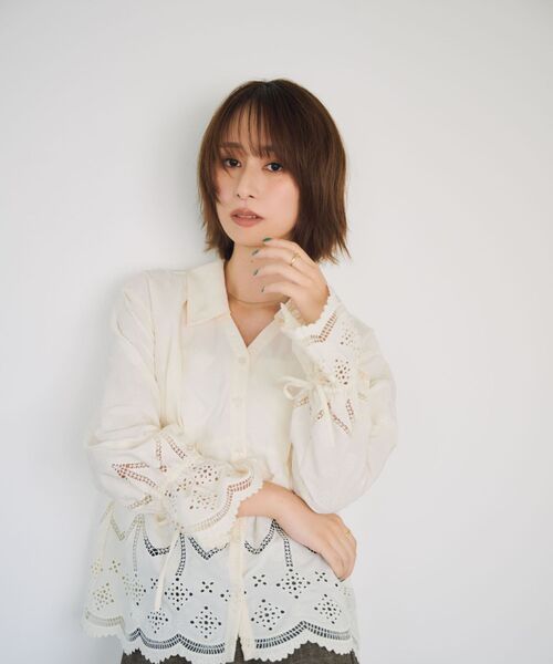 エンブロイダリーリボンスリーブブラウス 【低身長・小柄女性】（T