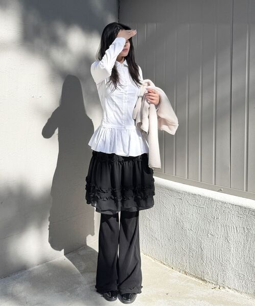 3-Layered Ruffle Skirt Pants (FL-260_Charcoal)（その他パンツ