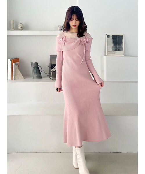 レース切替オフショルニットワンピース（ワンピース）｜MERCURYDUO