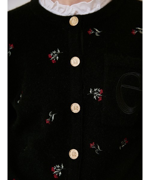 Attachedcollrフラワーモチーフカーディガン（ノーカラージャケット