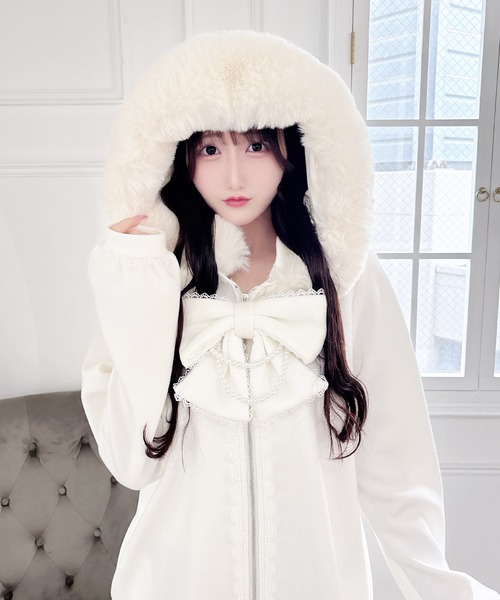 セール】りぼんタイ＆ファー付きロングパーカー（パーカー）｜MA*RS