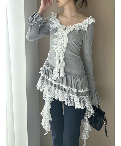 セール】ティアードフリルカットソープルオーバー（Tシャツ/カットソー