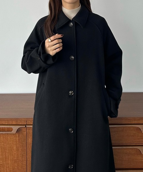 セール】ヘリンボーンステンカラーロングコート（ステンカラーコート