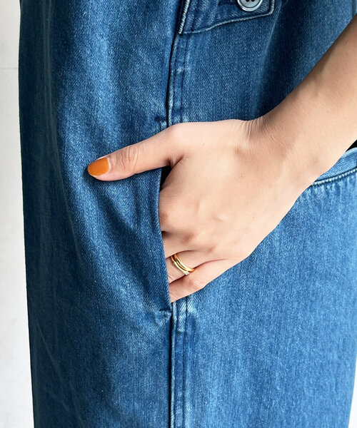 セール】細紐デニムフロントジップサロペット（つなぎ/オールインワン