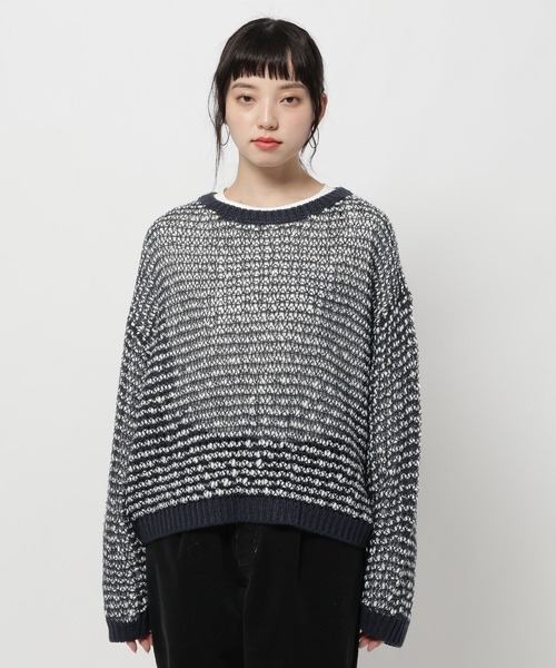 セール】ウエーブ透かしボーダーニットプルオーバー（ニット/セーター