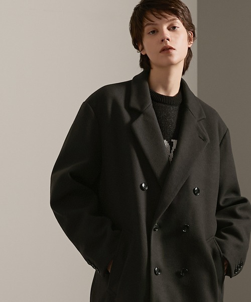 セール】テックメルトンオーバーロングサイドジップダブルチェスター