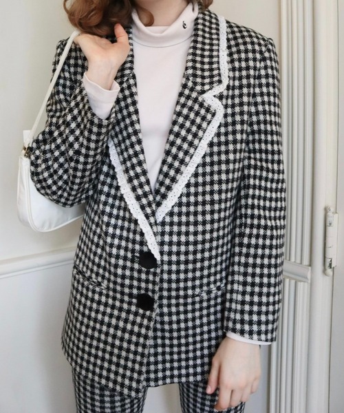 epine（エピヌ）の「lace check knit jacket（テーラードジャケット