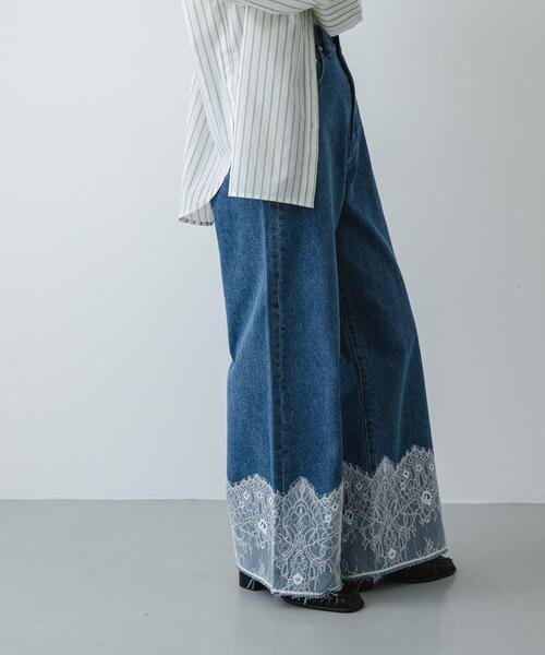 セール】レースドッキングデニムパンツ（デニムパンツ）｜SENSE OF
