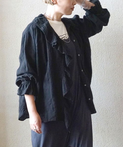 追加3》フレンチリネン フリルパフブラウス（シャツ/ブラウス