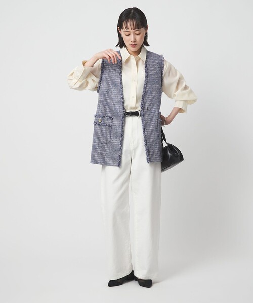 size SHORTあり］ライト ツイードライク ジレ（ベスト）｜green label