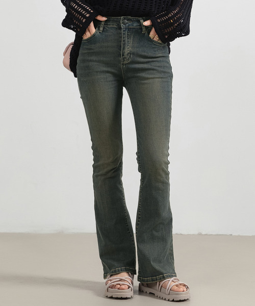 大きいサイズ有/すらっと美脚見せ] ハイウエスト ストレッチ フレア