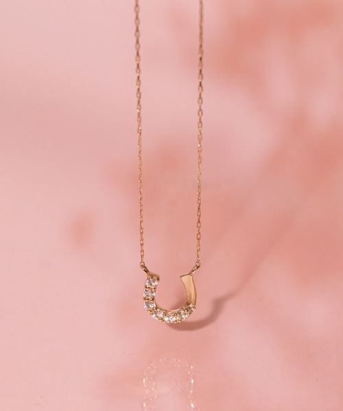 K10 イエローゴールド ホワイトトパーズ 馬蹄 ネックレス BLOOM