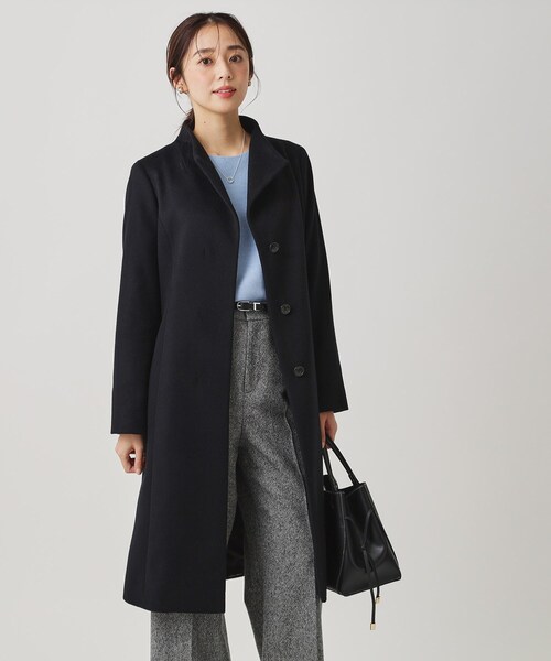 カシミヤ混／日本製】Iラインスタンドウィングカラーコート（その他