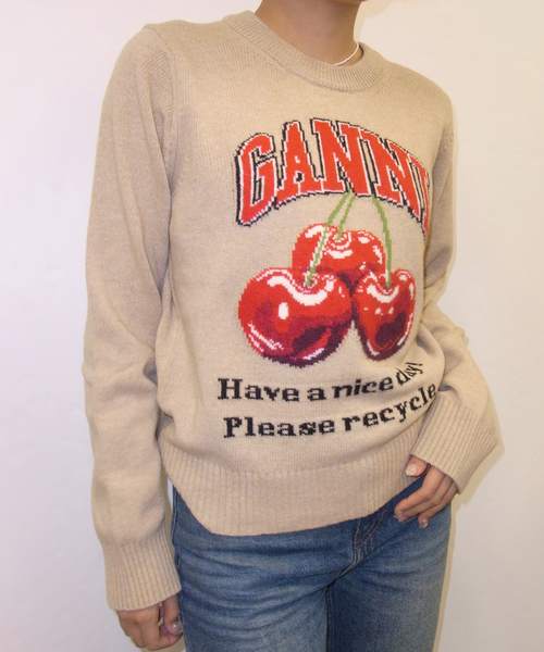 セール】【GANNI / ガニー】 Graphic Wool Mix Cherry Crewneck K2320