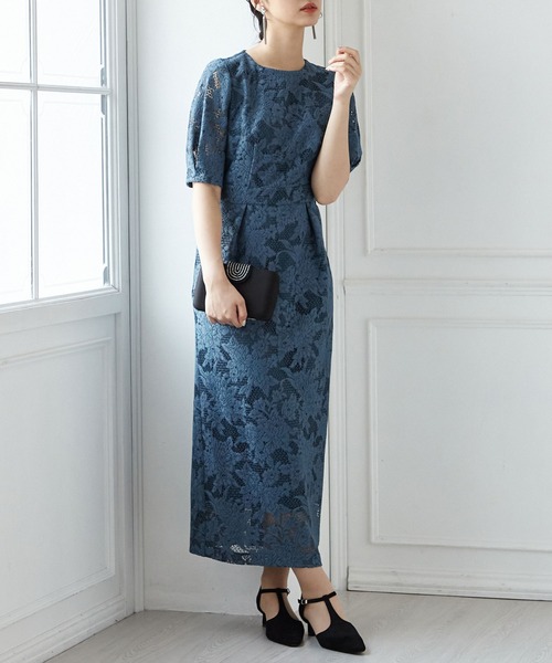 AIMER（エメ）の「ジャカードレース袖付きタイトミモレ丈パーティー