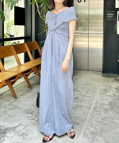 2サイズ展開】シャーリングオールインワン（サロペット/オーバーオール