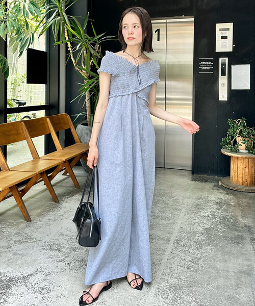 2サイズ展開】シャーリングオールインワン（サロペット/オーバーオール