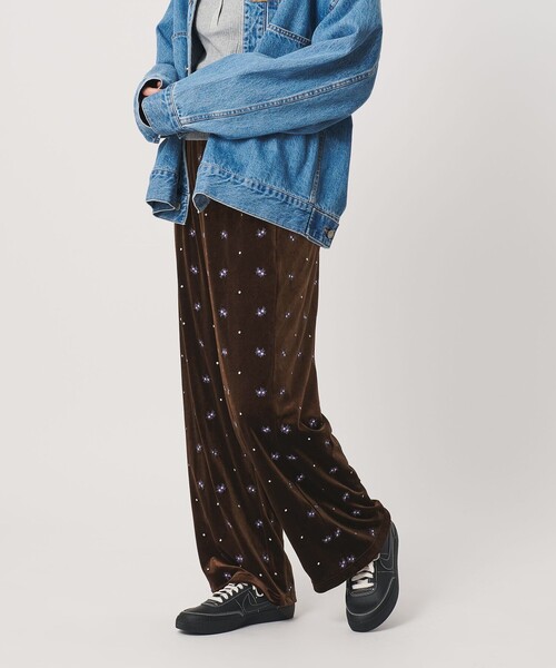 セール】エンブロイダリー ベロアイージーパンツ ウォッシャブル