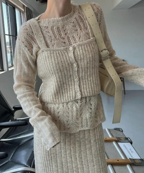 WILLFULLY（ウィルフリー）の「sheer crochet knit random rib bustier