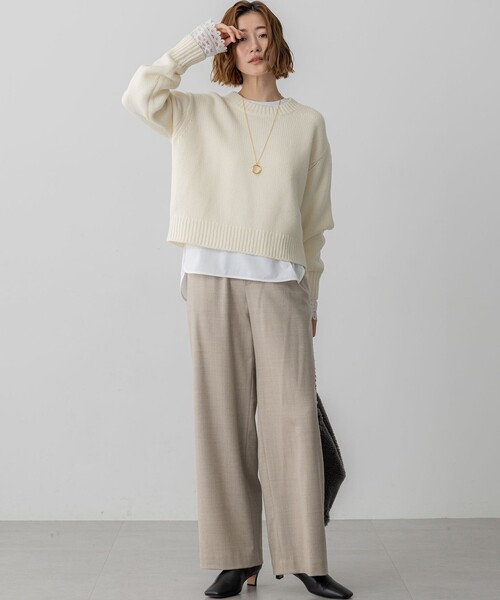 洗える】ナチュラルコットンベア レースレイヤード カットソー（T