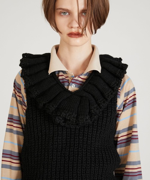 セール】【crinkle crinkle crinkle】hand knit ruffle vest/ハンド