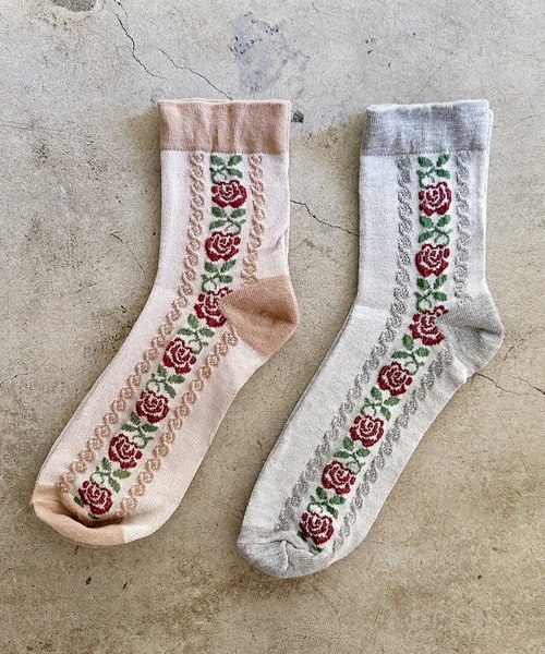 セール】SZT:フラワー 花柄ソックス 2足セット（ソックス/靴下