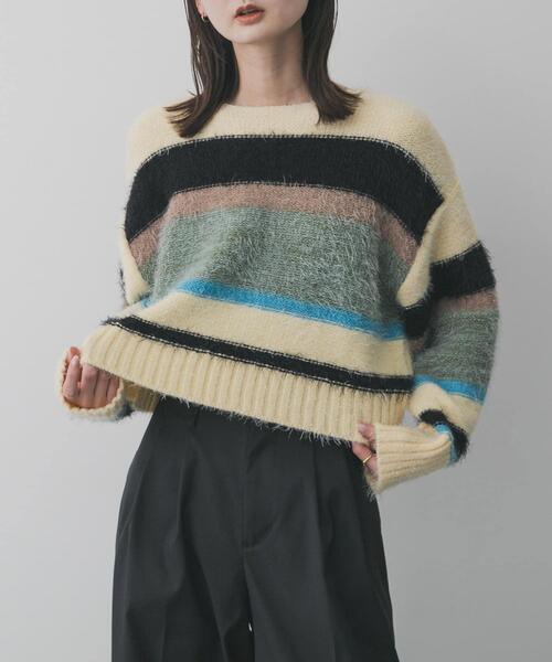 セール】『洗濯可』シャギーハイショクボーダーニット（ニット