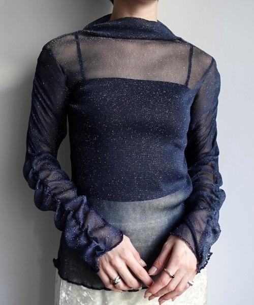 Glitter Sheer Shirring Top/グリッターシアーシャーリングトップ（T