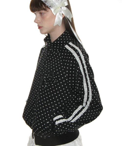 セール】ローズドットトラックジャケット_ブラック（ナイロン