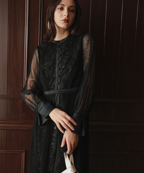 セール】リニューアル［Callarus］チュール使い花柄デザインワンピース