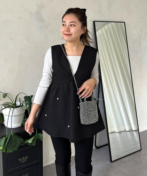 MOMO】深Vネックパールペプラムベスト（ベスト）｜prose verse（プロズ