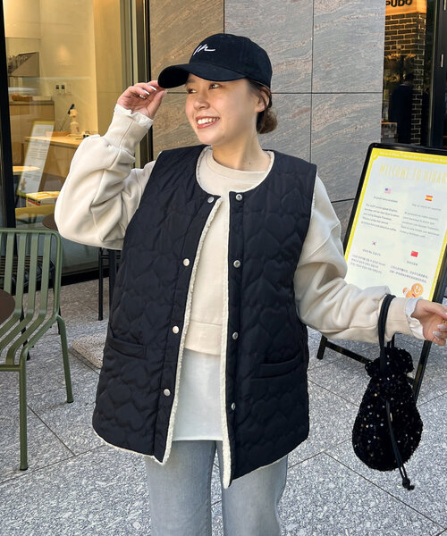 MOMO】ボア×ハートキルティングリバーシブルベスト（ベスト）｜prose