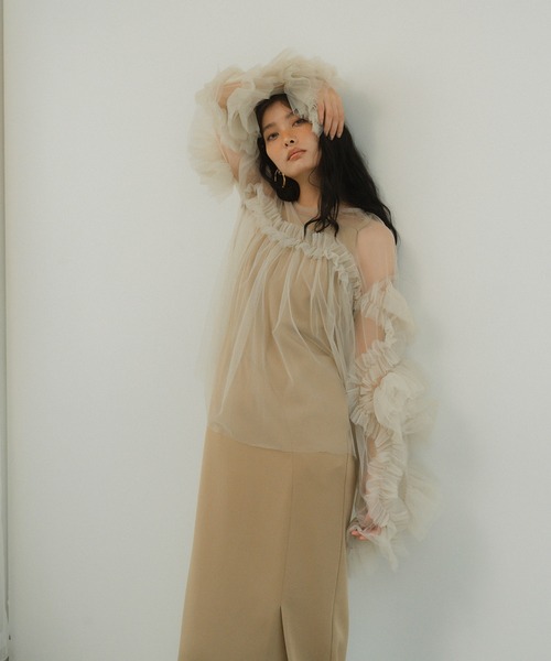 2点セットアイテム】 カッティングカーブドレス・デコラティブチュール