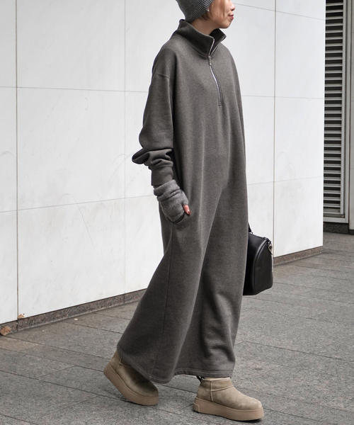 ハーフジップスウェットドレス（ワンピース）｜EVERYDAY I LIKE