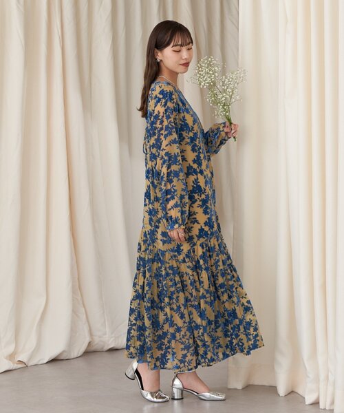 セール】【前後2WAY】ベロアフラワーティアードワンピース（ワンピース