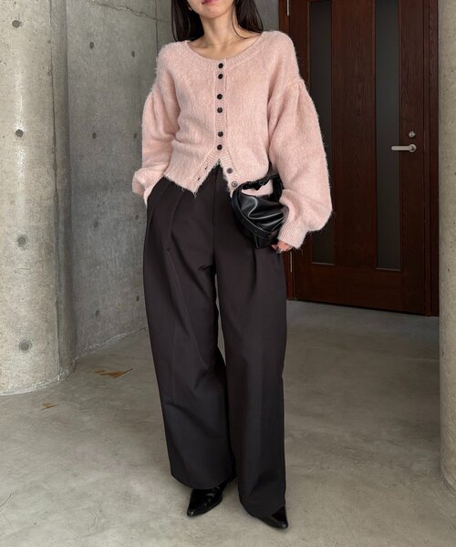 セール】【前後2WAY】モヘア起毛パフカーディガン（カーディガン